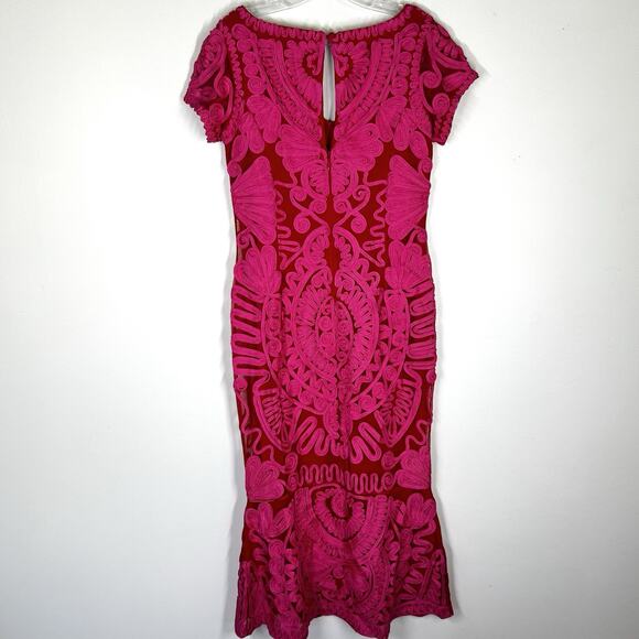 JS Collections Sz 10 Soutache Embroidered Tea-Length Midi Dress Red Hot Pink - Picture 4 of 11